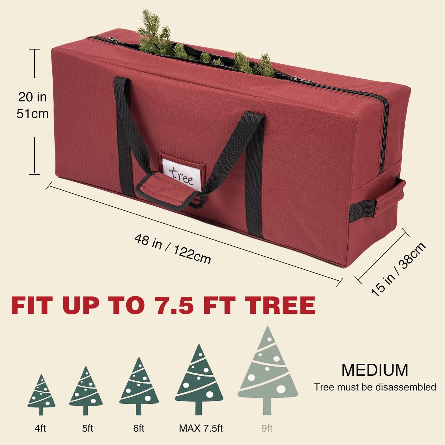Christmas Tree Storage Bag Fits 7.5 Foot Artificial Christmas Tree Extra-Large Christmas Tree Storage Bin Comes with Built-in Buckle, Durable Handle, and Label Card Slot for 600D Christmas Tree Bag