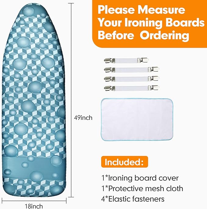 Ironing Board Cover and Pad, 18x49 Extra Wide Thick Iron Padding, Scorch &