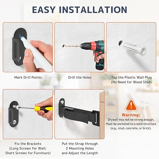 Anti Tip Furniture Anchors, Heavy Duty Furniture Wall Anchor, Earthquake Proof