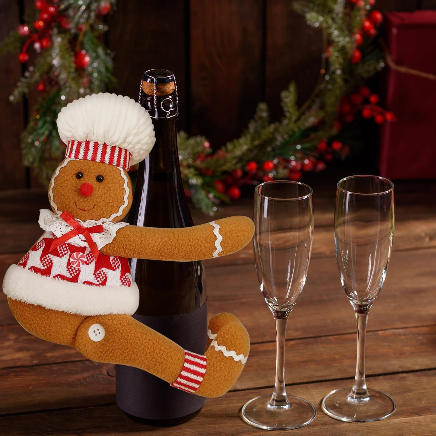 Ftuuo Gingerbread Christmas Tree Topper Decorations, Funny Xmas Plush Stuffed Gingerbread Ornament Doll Tree Hugger Decor for Curtain Wine Bottle Christmas Tree Holiday Home Decor (Woman)