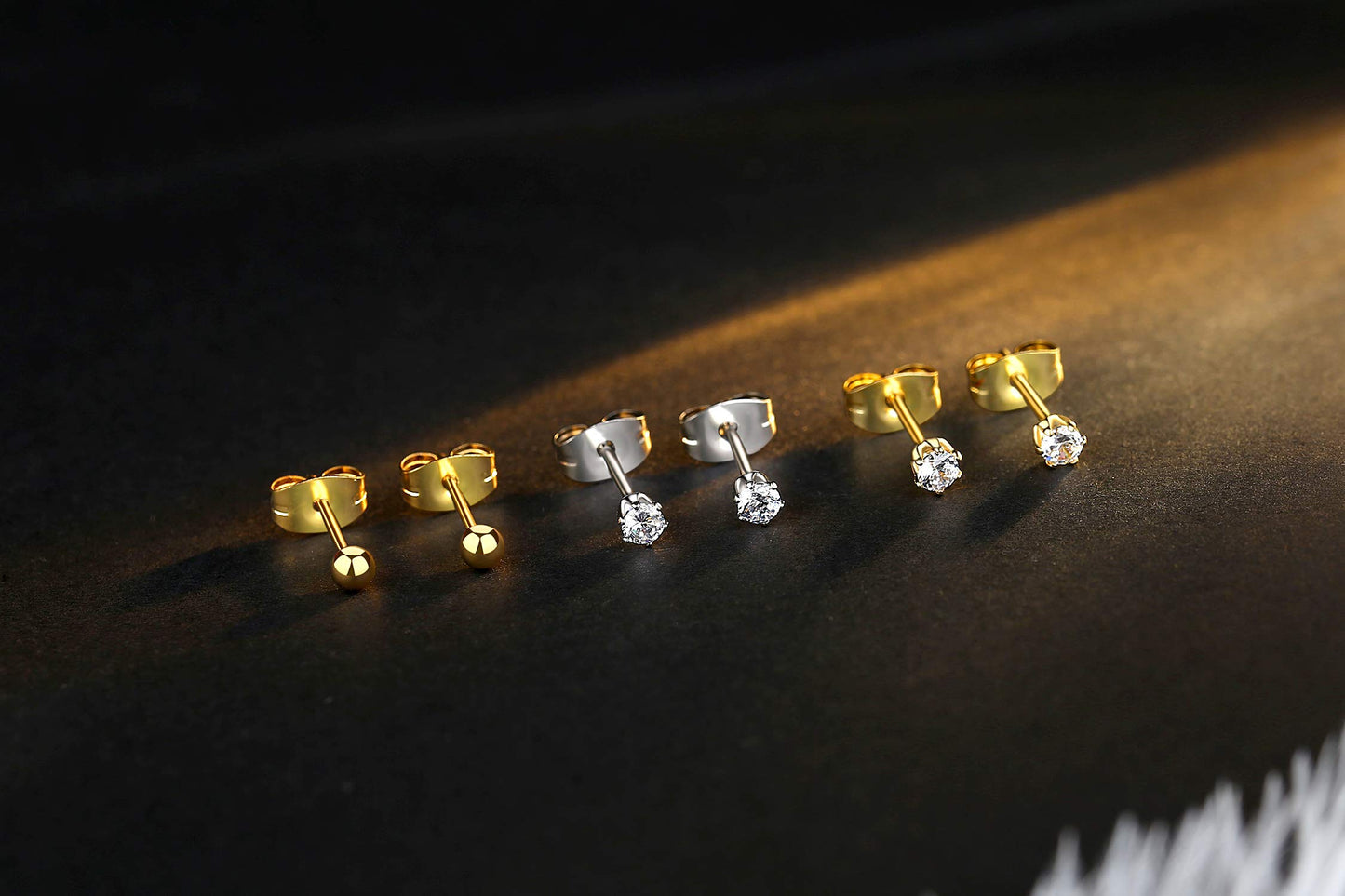 FOSIR 10 Pairs 4mm Tiny Women's Surgical Stainless Steel Clear Cubic Zirconia Stud Earrings, Hypoallergenic 316L Earrings Pack