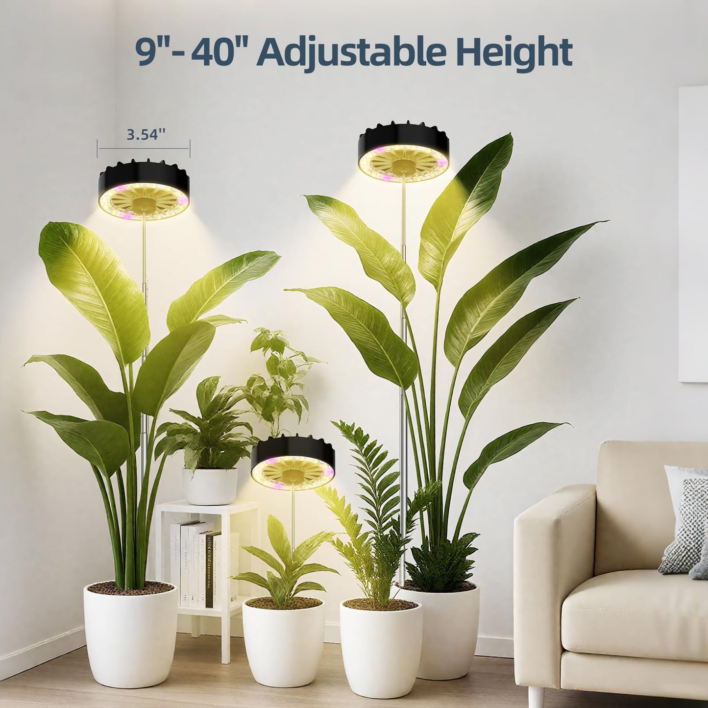 GISMIOSY Height Adjustable Grow Light for Indoor Potted Plants, Full Spectrum Plant Light with Fan, Metal Pole Stake Growing Lamp, CRI 90+, 2/4/8/12H Timer, Ideal for Tall Plants & Succulents 1 Pack