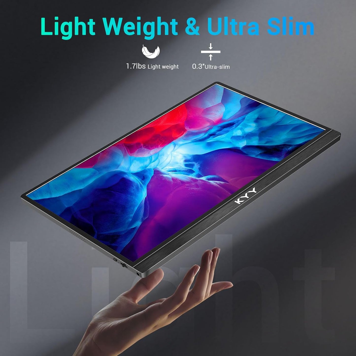 KYY Portable Monitor 15.6'' FHD 1080P USB C HDMI Gaming Monitor Ultra-Slim IPS Display w/Smart Cover & Speakers, Plug&Play, External Monitor for Laptop PC Phone Mac Xbox PS4