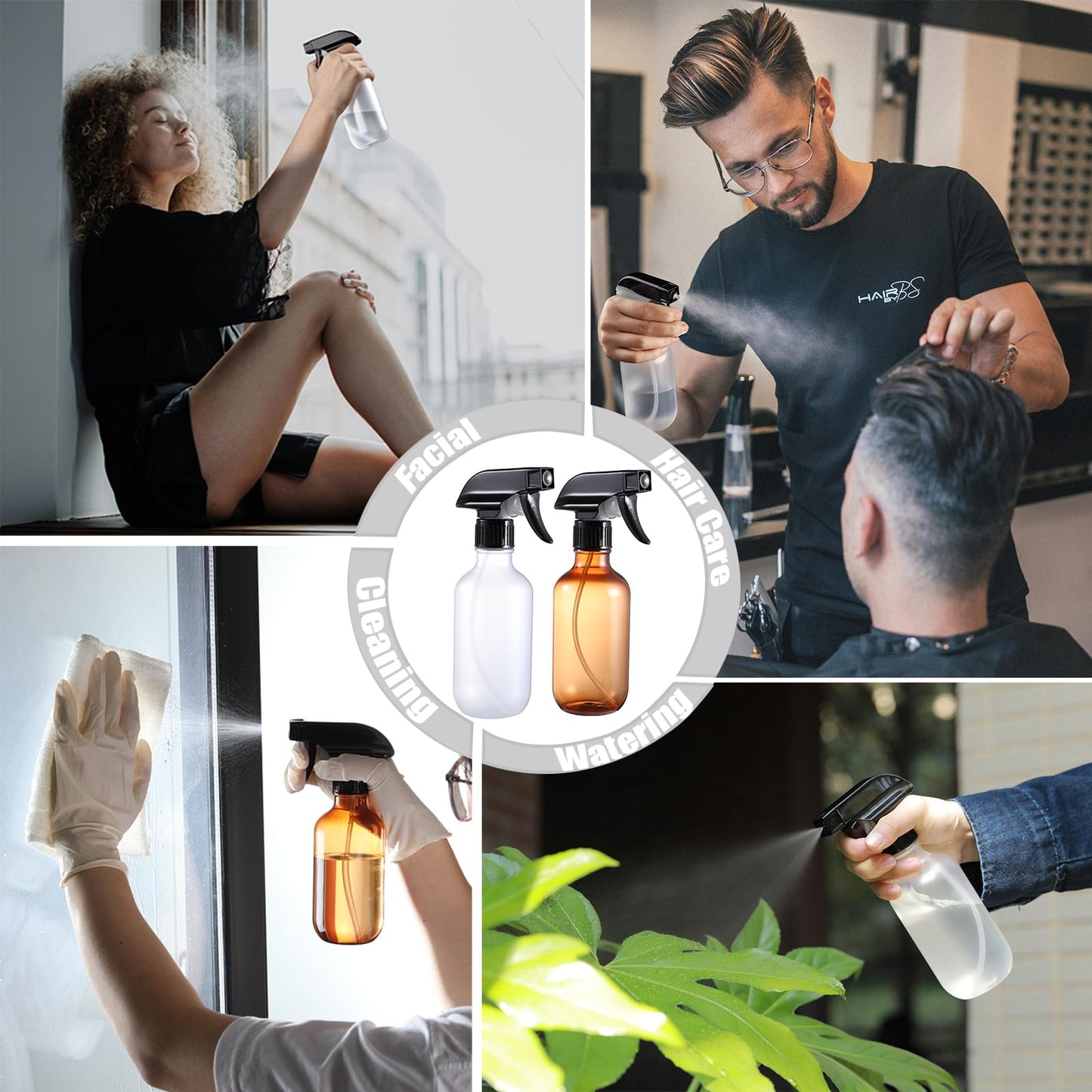 GearTrust Small Water Spray Bottle for Hair, Frosted Clear Plastic Small Squirt Bottle with Adjustable Mist/Stream, Refillable Empty Mister Spray Bottles for Hair, Plant, Cleaning, Pet, 10.1 oz /300ML