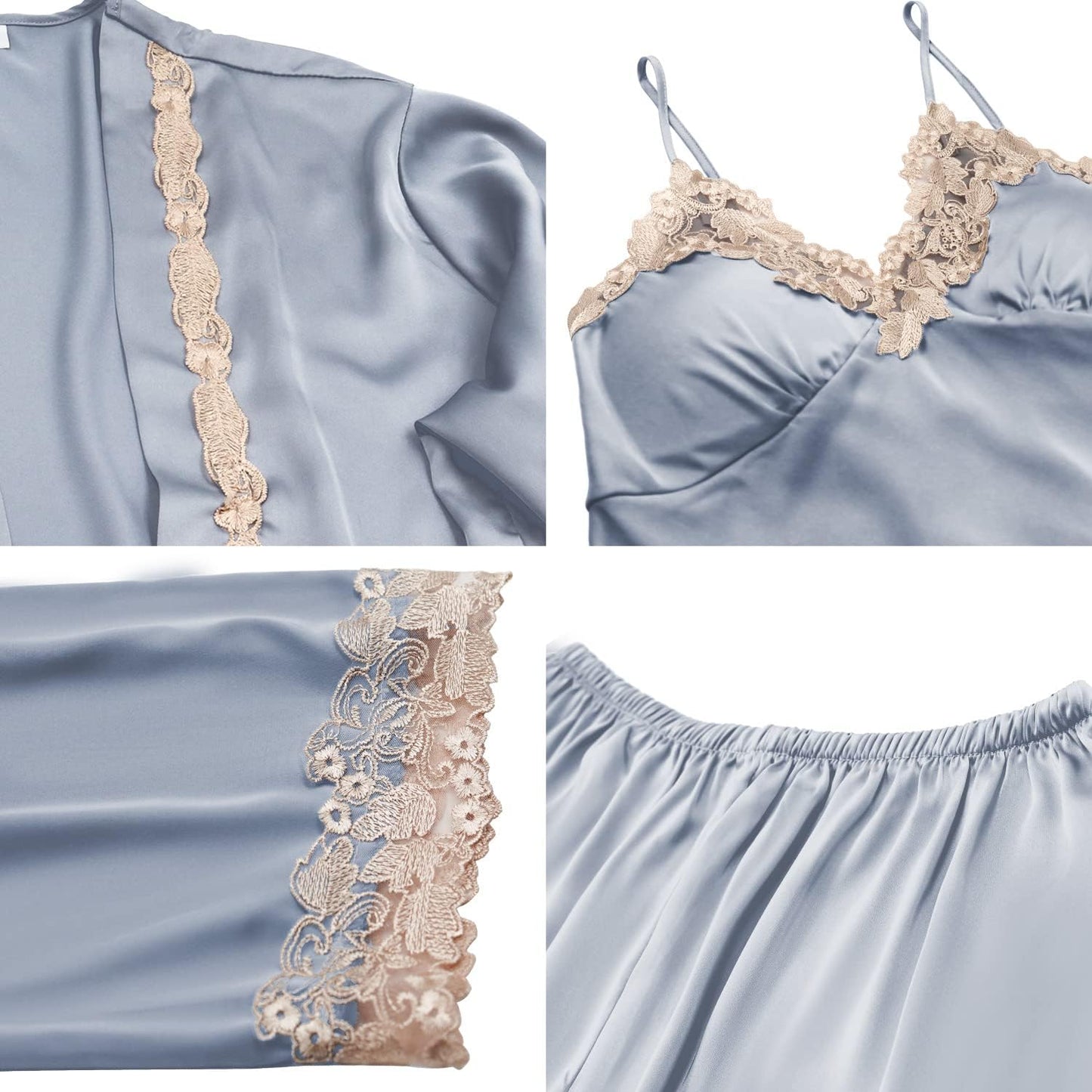 SAPJON Womens Pajama Sets 5PCS Silk Pajamas for women Cute Sleepwear Loungewear Satin Pajamas Sets for Women Soft