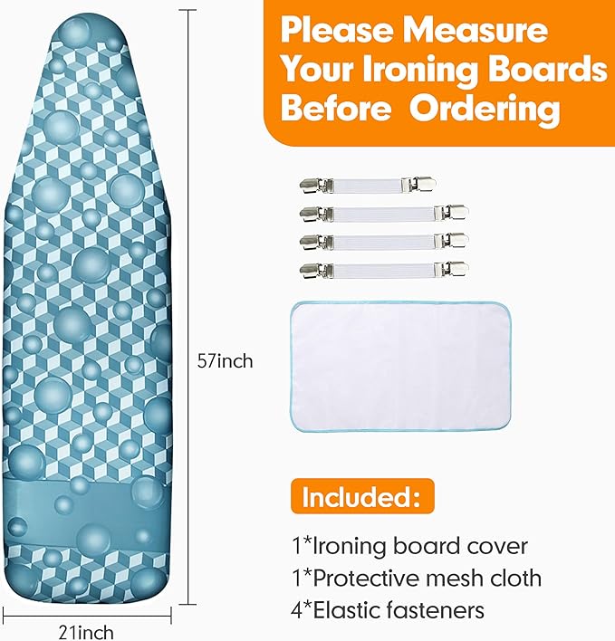 Ironing Board Cover and Pad, 21x54 Extra Large Thick Iron Padding, Scorch &