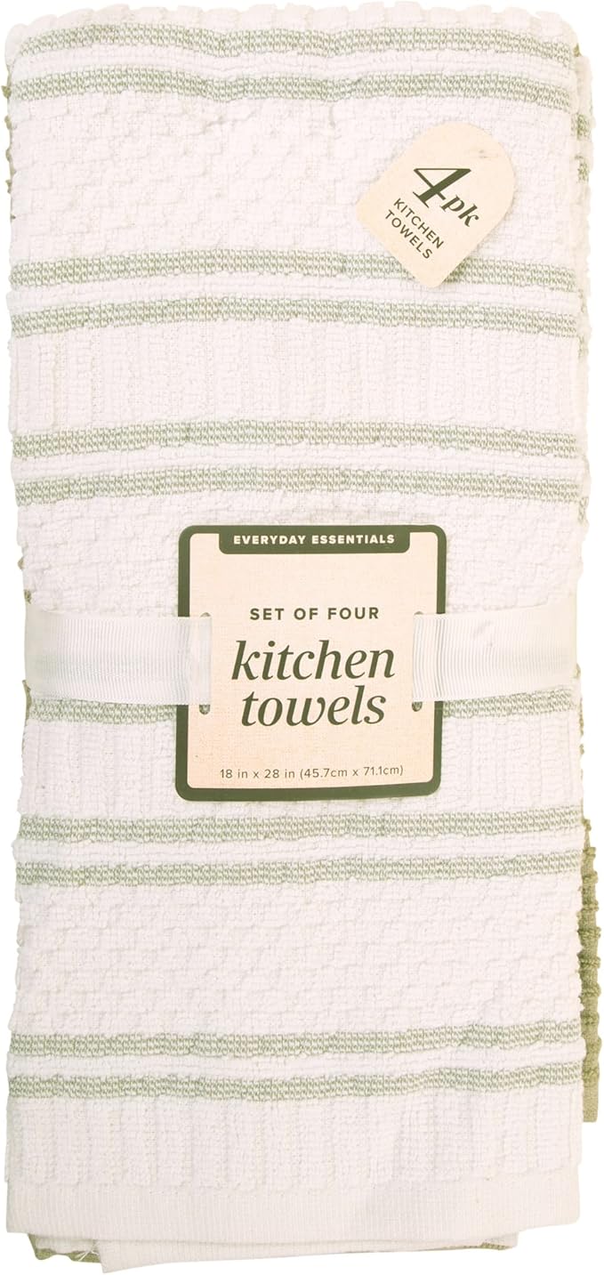 MosJos Kitchen Towels, Cotton Hand Towels, Sage Green and Cream Ribbed