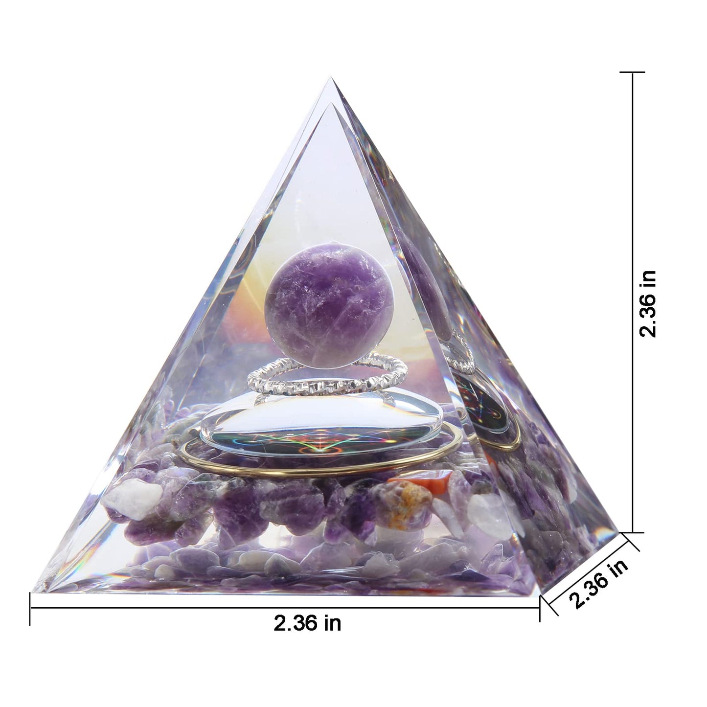 Orgone Pyramid - Positive Energy Source for Meditation, Stress Relief, Wealth Attraction | Crystal Pyramid Orgonite with Protection Crystals | Ideal Energy Generator & Stylish Room Decor