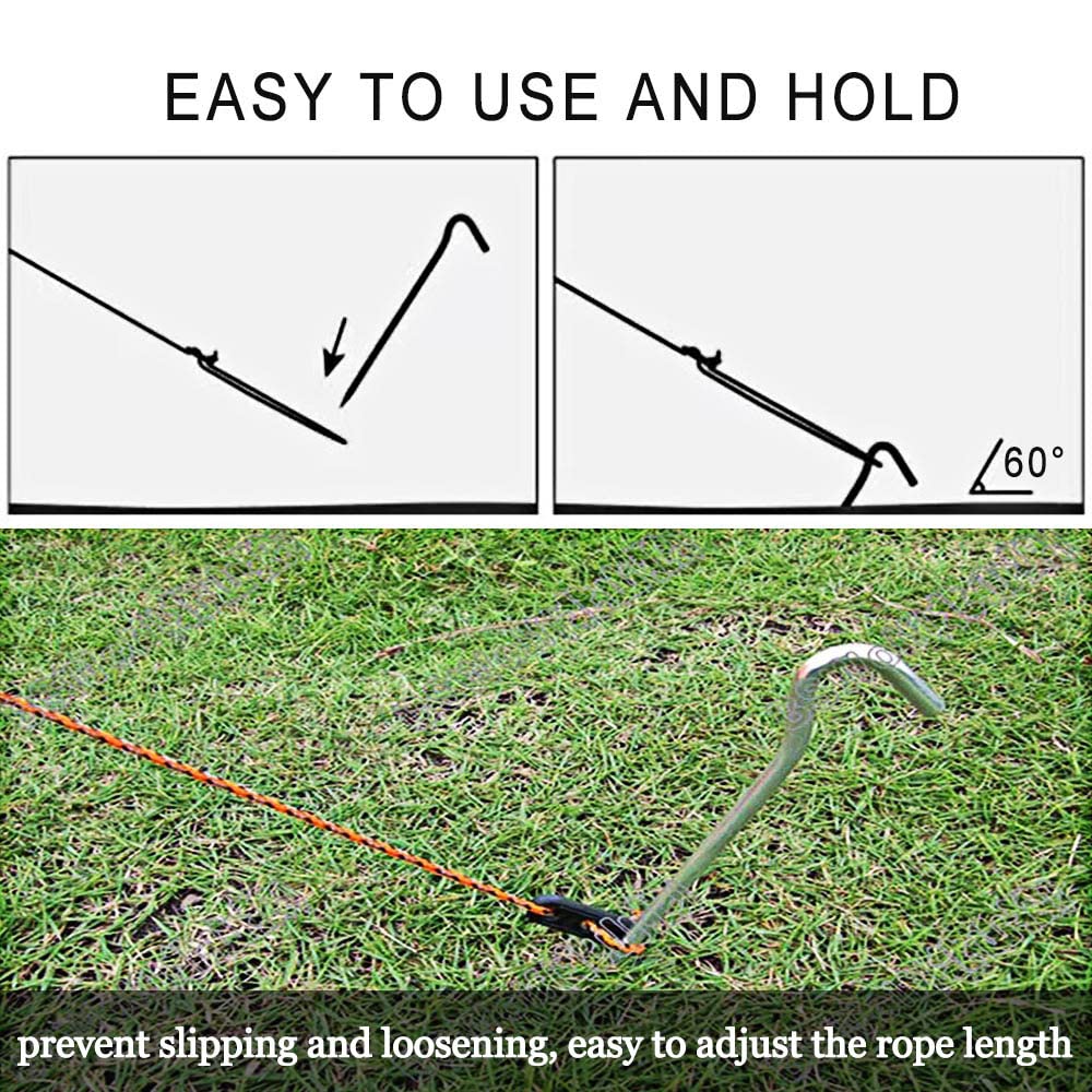 12 Pack Replacement 6.5ft Tethers and Aluminum Metal Stakes Tie Down Rope Strings Halloween Christmas Xmas Blow Up Inflatable Spikes Outdoor Holiday Yard Garden Lawn Decoration Camping Tent