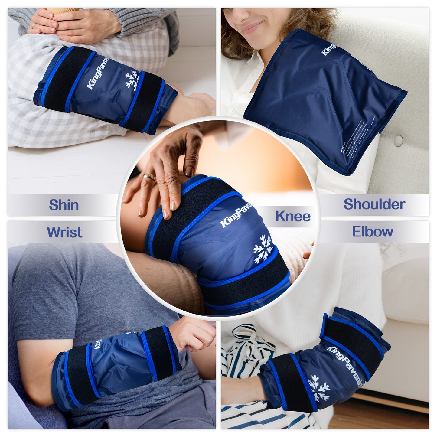 KingPavonini XXL Knee Ice Pack Wrap Around Entire Knee After Surgery, Large Reusable Gel Ice Pack for Injuries, Pain Relief, Swelling, Sports Injuries, 1 Pack (Blue)