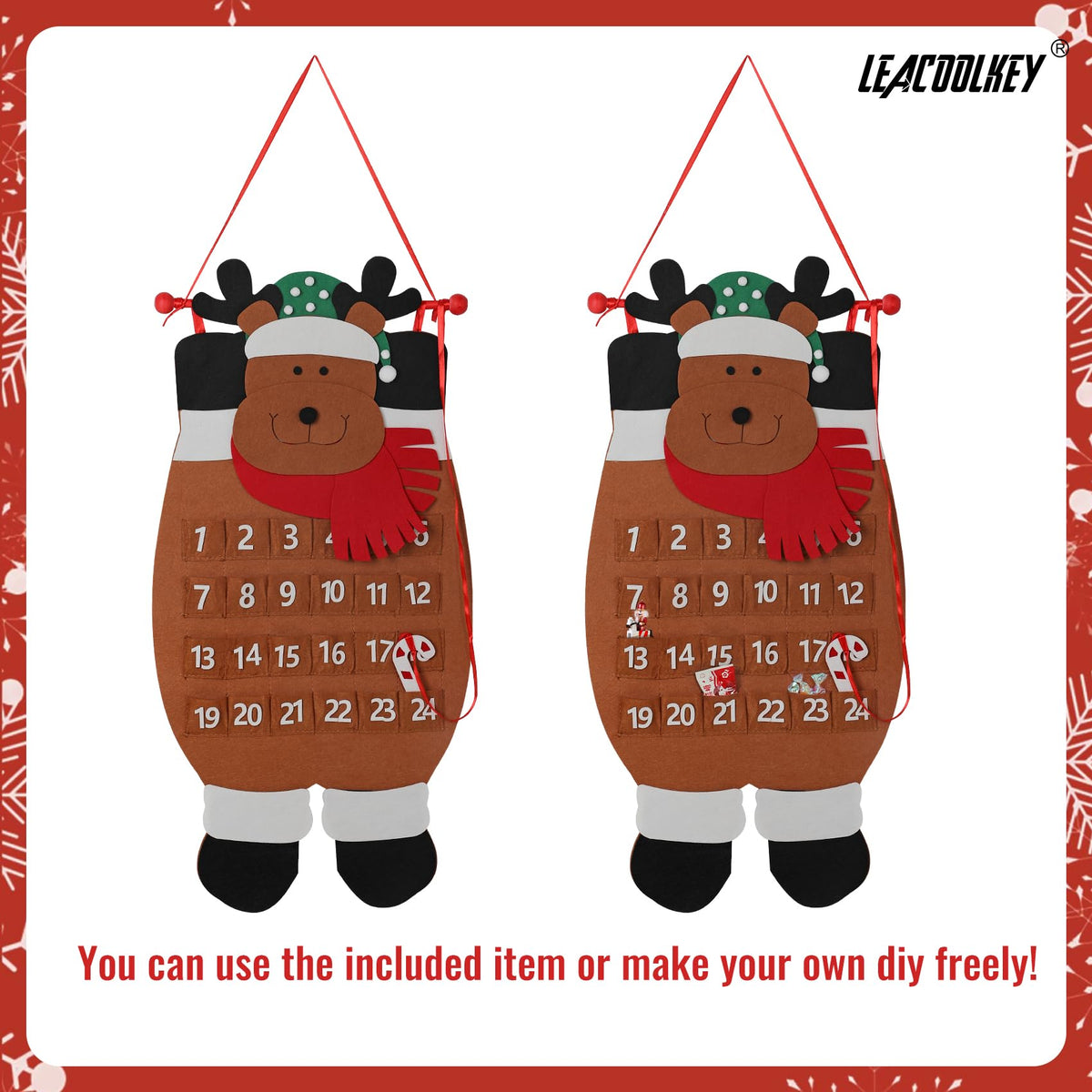 Christmas DIY Advent Calendar Felt Advent Calendar with Pockets Hanging Reusable Countdown Calendar for Kids Christmas Decorations Gifts (Brown elk)