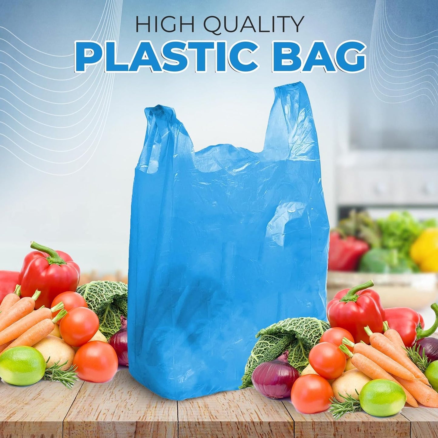 FERRIS | 200pk Strong Large Vest Carrier Bags with Handles | Multi-Purpose Heavy Duty Plastic Bags 11 x 17 x 21 | Use for Shopping, Market-Stalls, Takeaway, Groceries or General use in Kitchen (Blue)