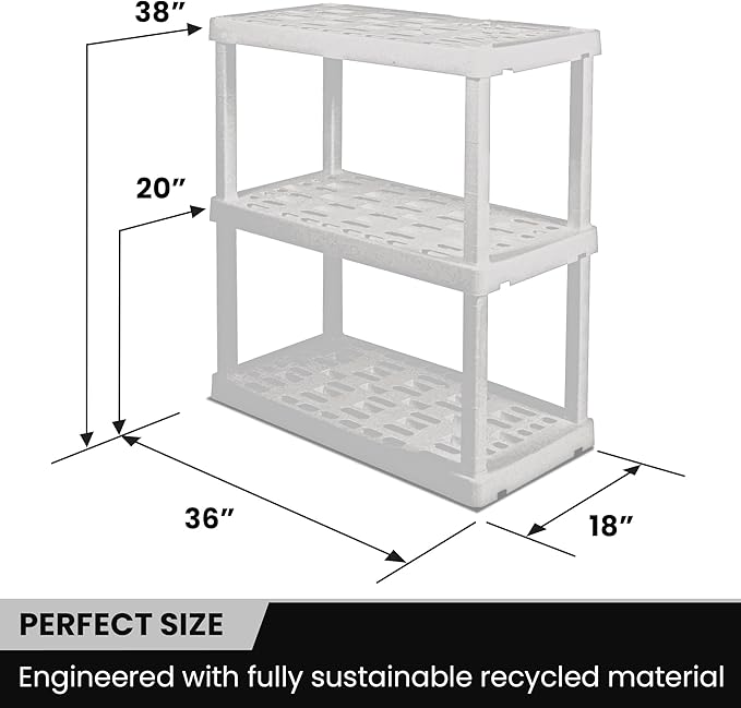 Oskar Heavy Duty Plastic Storage Shelves- for Garage, Kitchen, Bathroom Basement Kids Room, Stackable 3-Tier White, Organizer Rack for Books Shoes, Toys, Pantry, Cleaning and Closet Organization