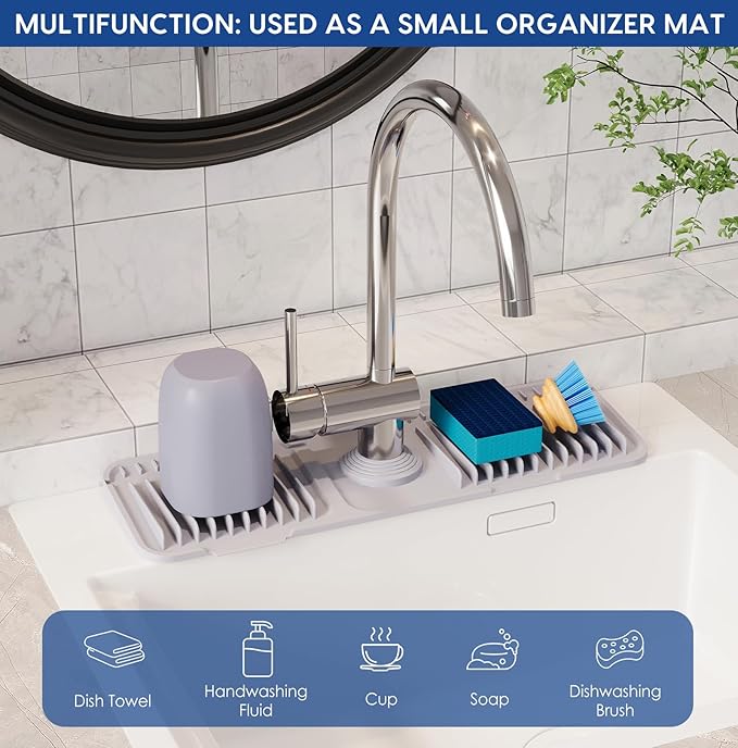 17.7 Inch Silicone Faucet Mat for Kitchen Sink Splash Guard