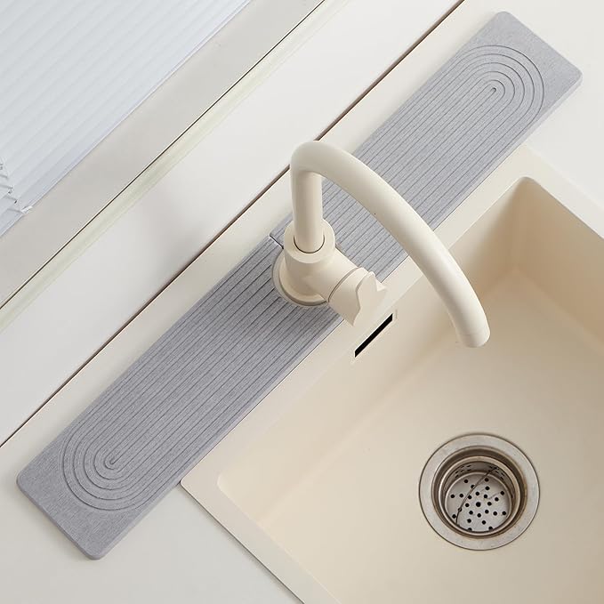 Stone Faucet Mat for Kitchen Sink,Super Absorbent Diatomite Fast Drying Stone