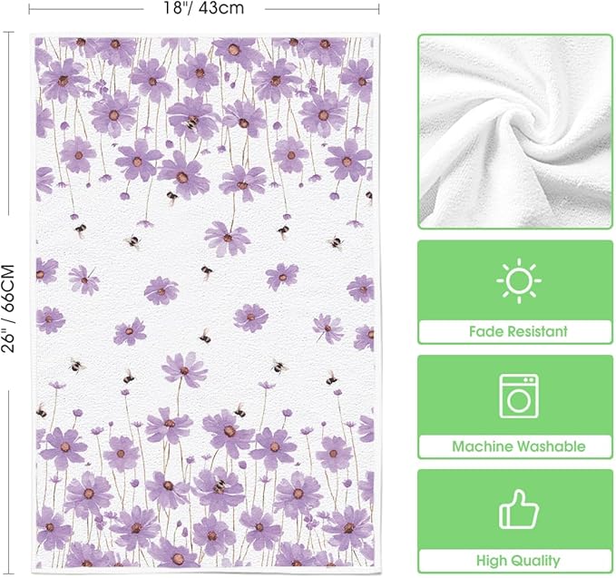 Artoid Mode Purple Flowers Bee Hello Sunshine Summer Kitchen Towels Dish Towels