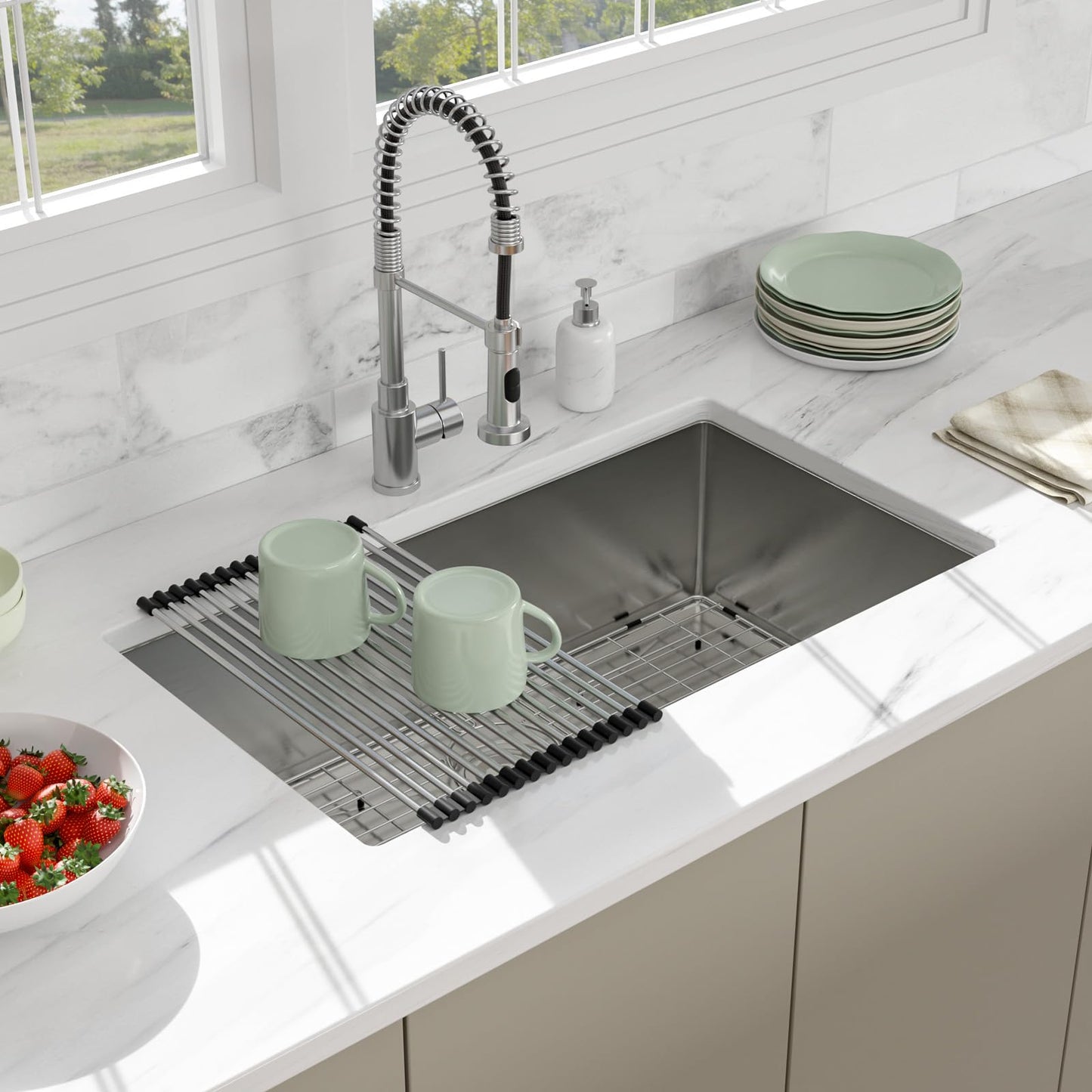 30 Inch Undermount Kitchen Sink - Beslend 30x18x10 Inch Undermount Stainless Steel Kitchen Sink 16 Gauge Single Bowl Round Corner Under Counter Basin