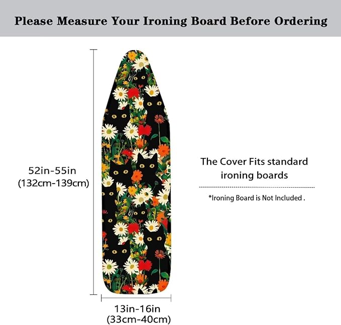 Black Cat Floral Ironing Board Covers Standard Washable Ironing Board Protector