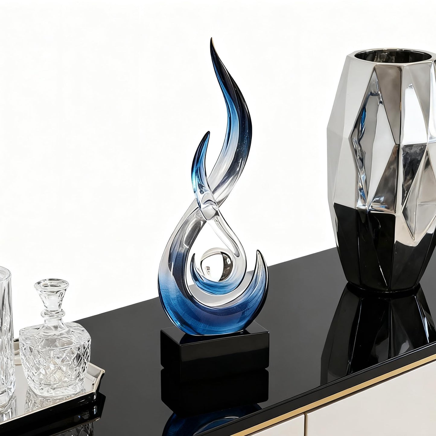 XGZY 15inch Flame Sculpture: Resin Flame Shaped Art Decoration, Suitable for Home, Wine Rack, Office, Bookshelf (Blue Gradient)