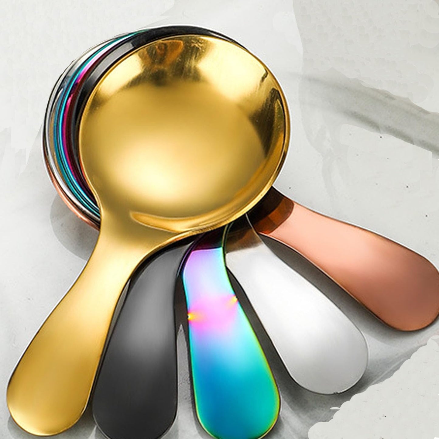 5 Pcs Stainless Steel Short Handle Thickened Small Round Spoons For Honey Candy Coffee Tea Salt Jam and Mustard - Ice Cream Dessert Spoon (A Multicolour)