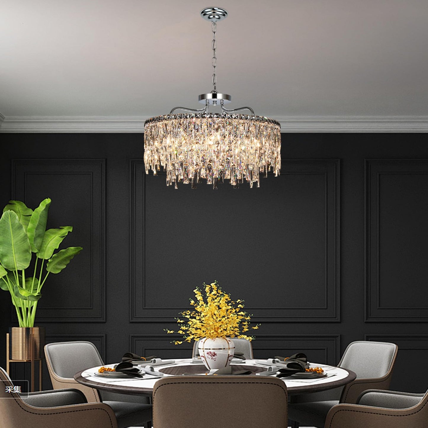 NISIDUN Luxury Crystal Chandelier, 24" Modern Round Dining Room Chandeliers Over Table,8 Lights Chrome Ceiling Pendant Ceiling Lighting for Living Room Bedroom Entryway Foyer Staircase
