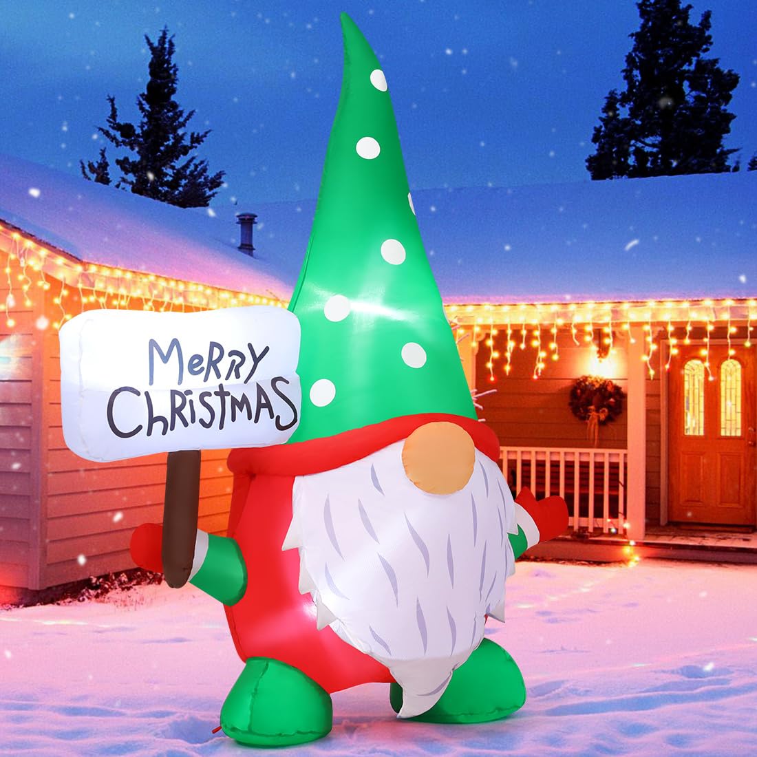 GOOSH 6 FT Christmas Gnome Inflatables Outdoor Decorations, Xmas Gnome Blow Up Yard Decorations, Built-in LED Lights for Holiday, Outdoor, Lawn, Garden