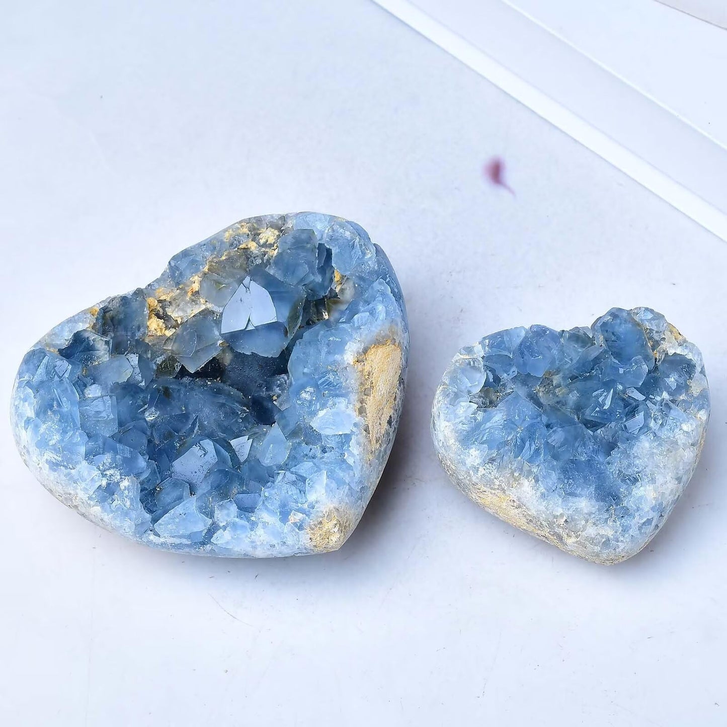 FZBHRO Extra Large Blue Celestite Geode Heart Healing Crystal Stone Collection Mineral Specimen with Stand Home Office Decor 2.2-2.6 Pound