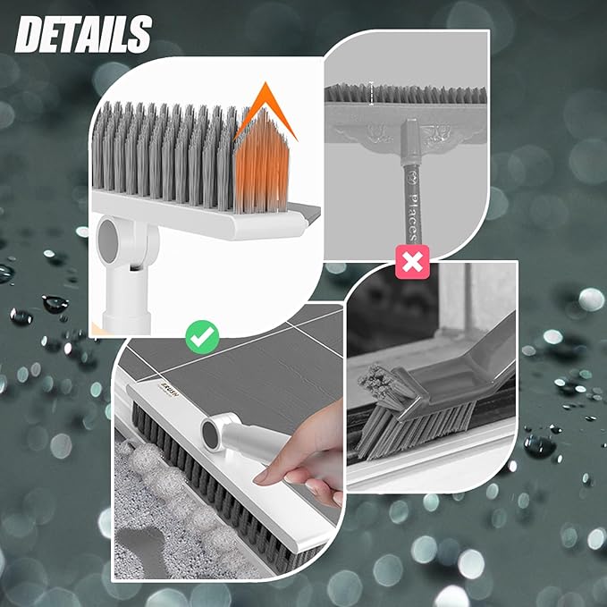 Floor Scrubbing Brush with 57" Adjustable Long Handle, 3 in 1 Living Grout