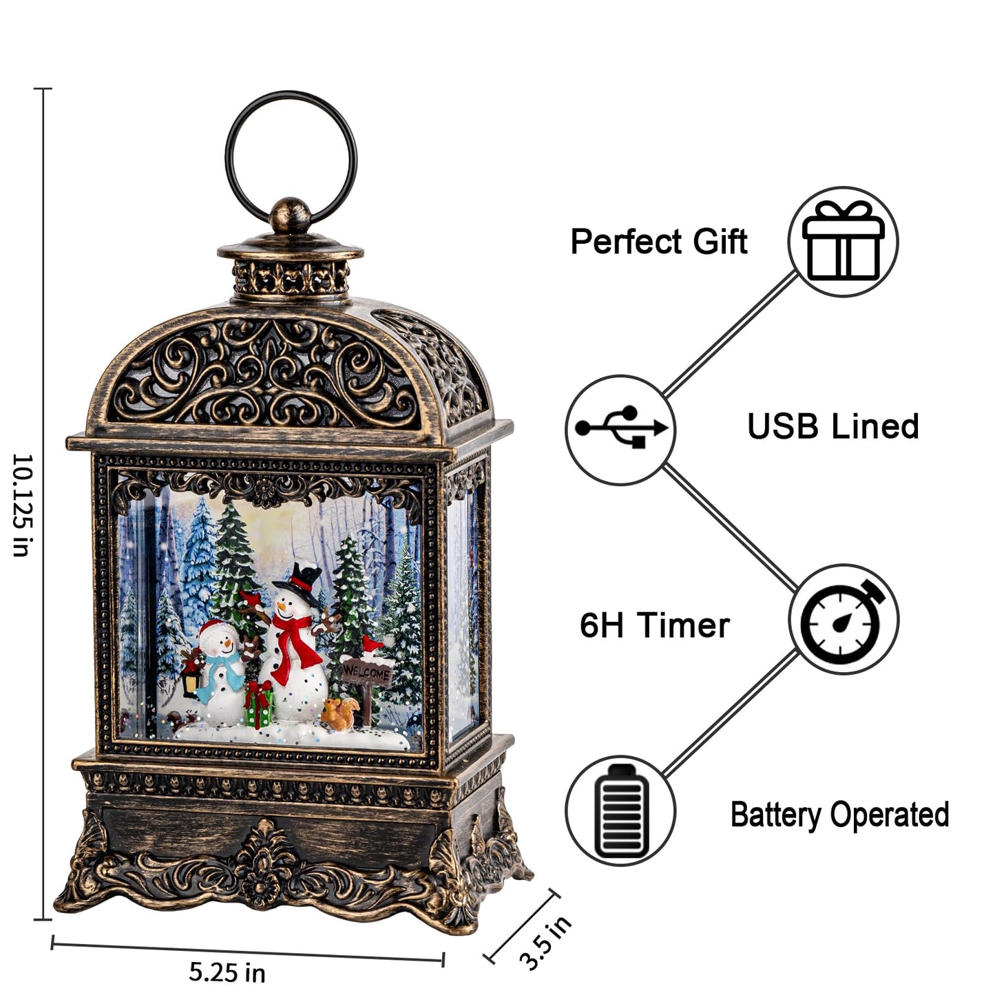 Christmas Snow Globes, Snowman Water Lantern, 8 Christmas Music, USB Powered & Battery, Holiday Decorations Gifts for Family Children or Friends