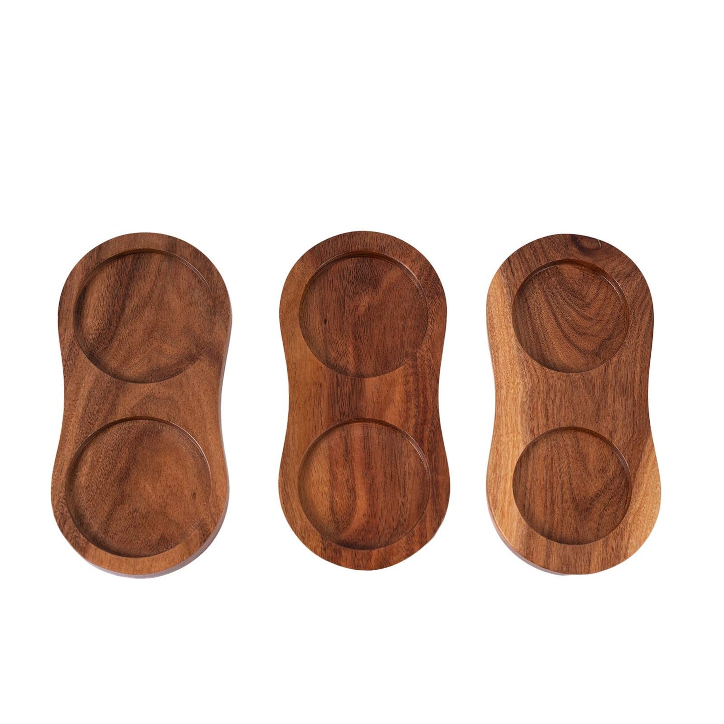 DeroTeno Salt and Pepper Mill Tray, Inner Dia 5.5 cm / 2.17 inch, Acacia Wood, Pepper Grinder Rest, Dining Table Protector (Pepper Mill and Salt Mill are not Included)