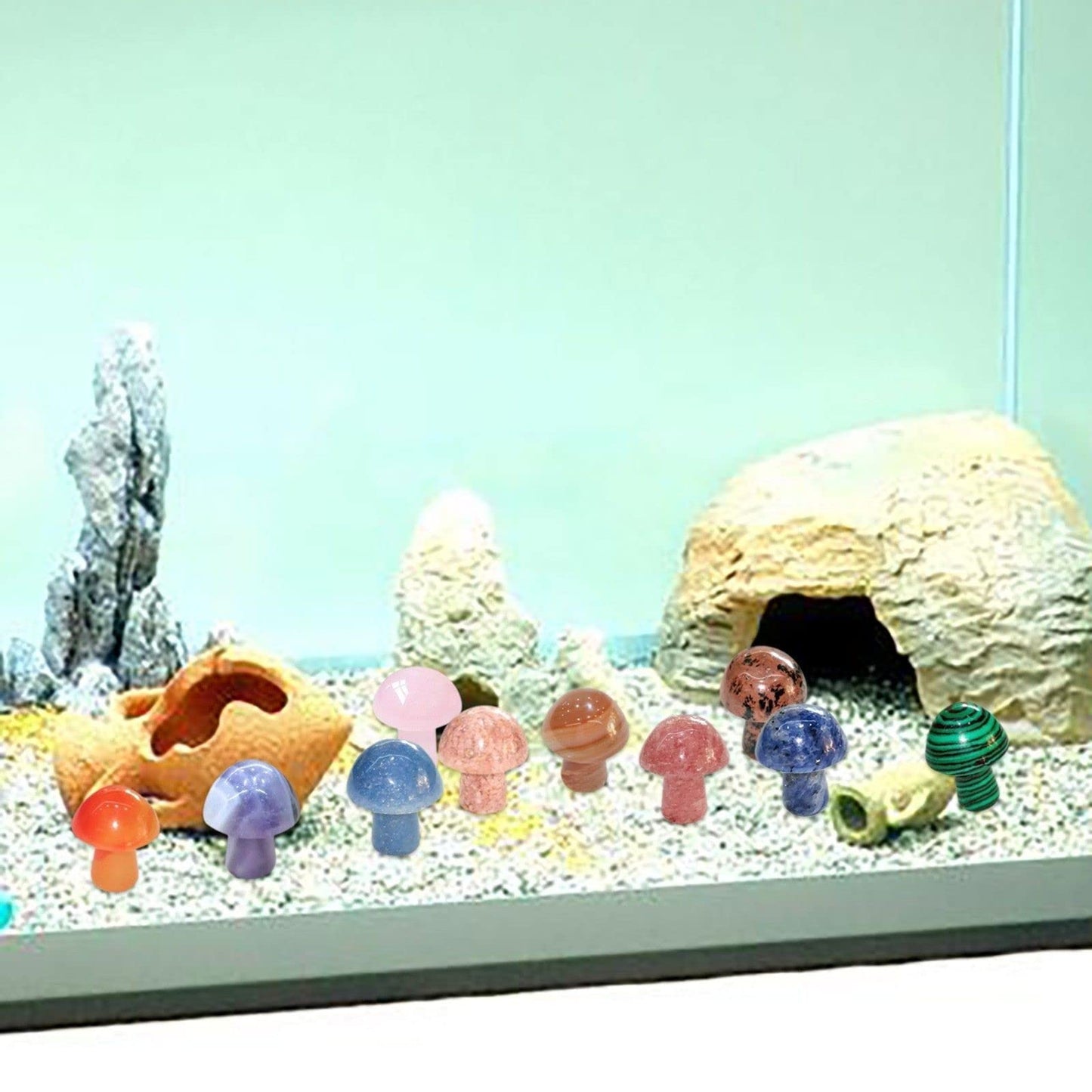 2TTFishoo 15PCS Indian Agate Natural Stones Mushroom Sculpture Decor Crystal for Home Crafts Flower Pot Gemstone Mini Mushroom Hand Making Yard Decoration