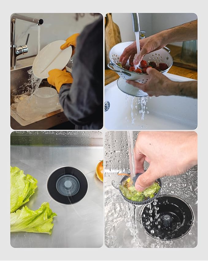 Hibbent 2 Pack 3 in 1 Kitchen Sink Drain Strainer and Stopper Combo, Stainless