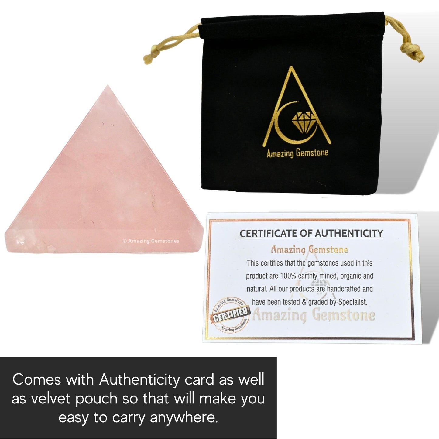 Amazing Gemstone Rose Quartz Pyramid Crystal Healing Stones - 1" Great Pyramid Figurine of Natural Stone Pyramid for Meditation, Reiki, Chakra Balancing and Crystal Pyramids Grid