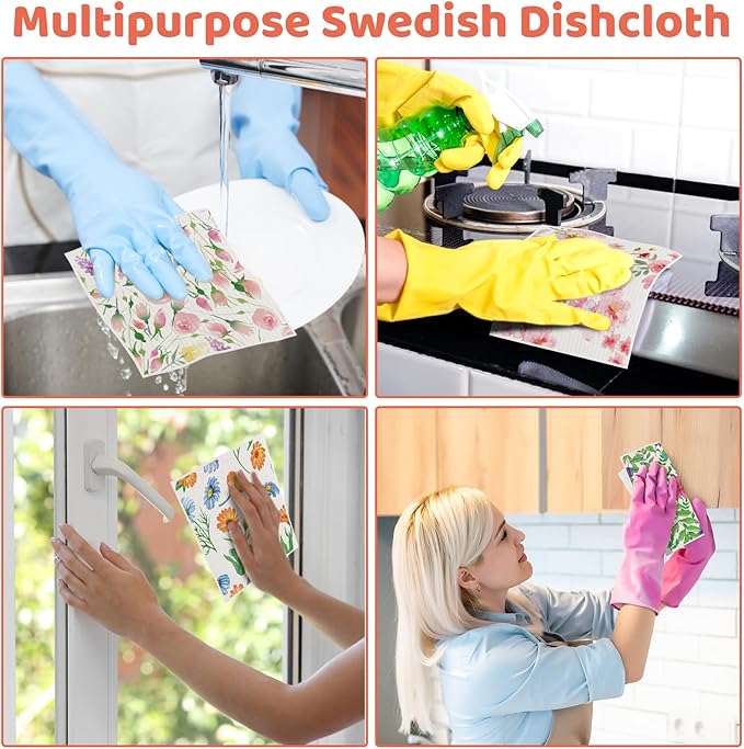 6 Pack Swedish Dishcloths for Kitchen, Swedish Rag Absorbent Spring Floral Dish