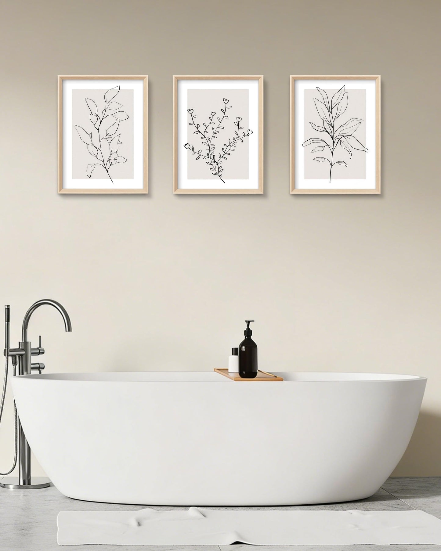 HesenDot 12x16in Botanical High Framed Wall Art Set of 3, Minimalist Line Drawing Plant Canvas Prints, Neutral Modern Nature Wall Decor for Living Room Bedroom Bathroom Office
