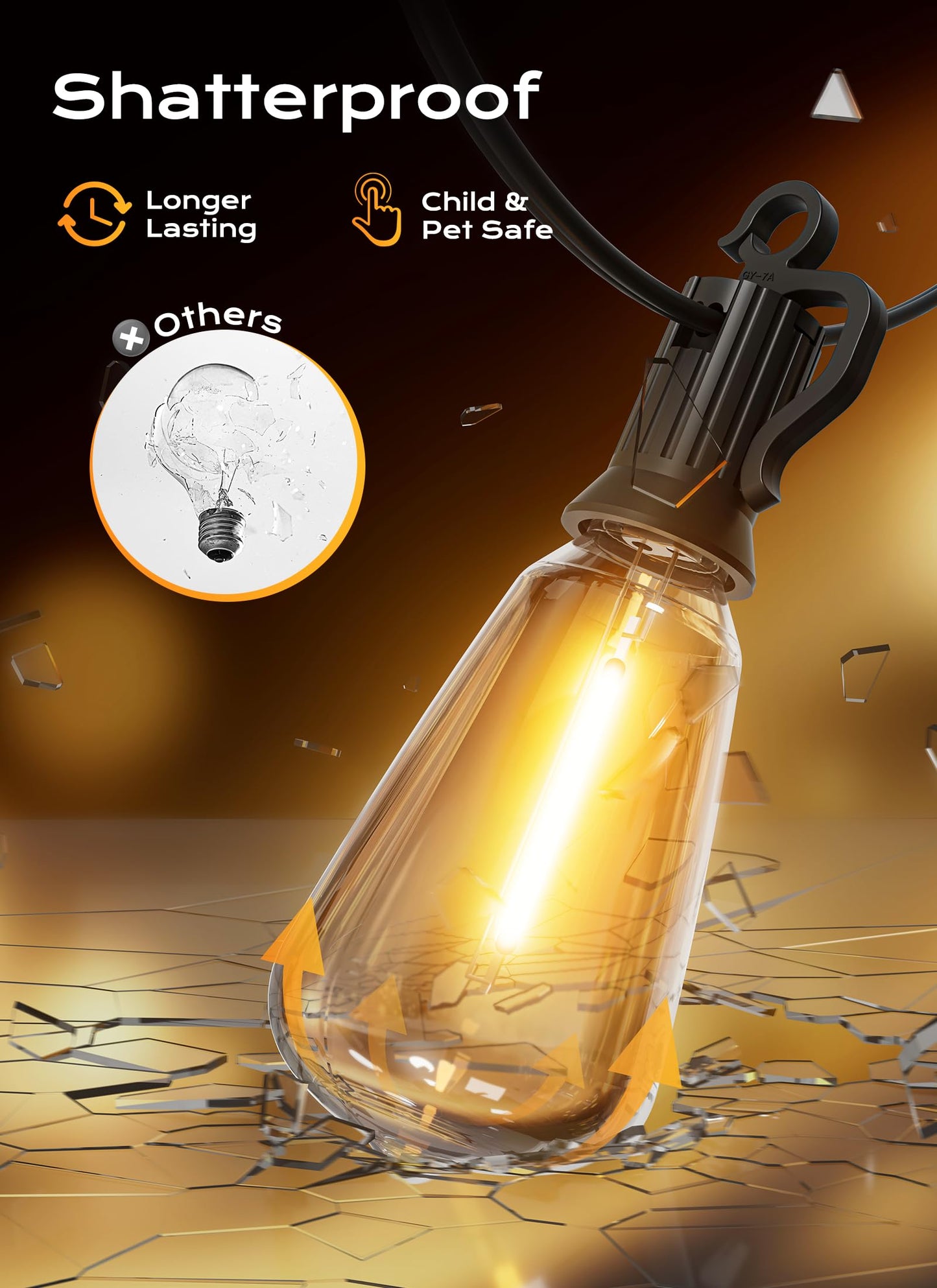 Brightown Outdoor String Lights, 150FT 47+2 LED ST38 LED Patio Lights Shatterproof, Dimmable IP65 Waterproof Connectable Hanging Outdoor Light for Backyard, Porch, Deck, Balcony