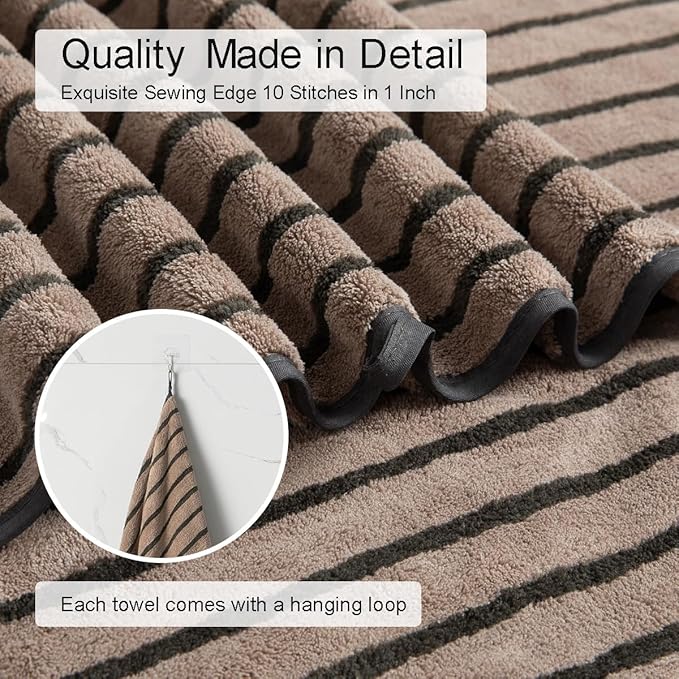 Oliven 4 Piece Brown Cabana Stripe Large Bath Towels Oversized Bath Sheet Super