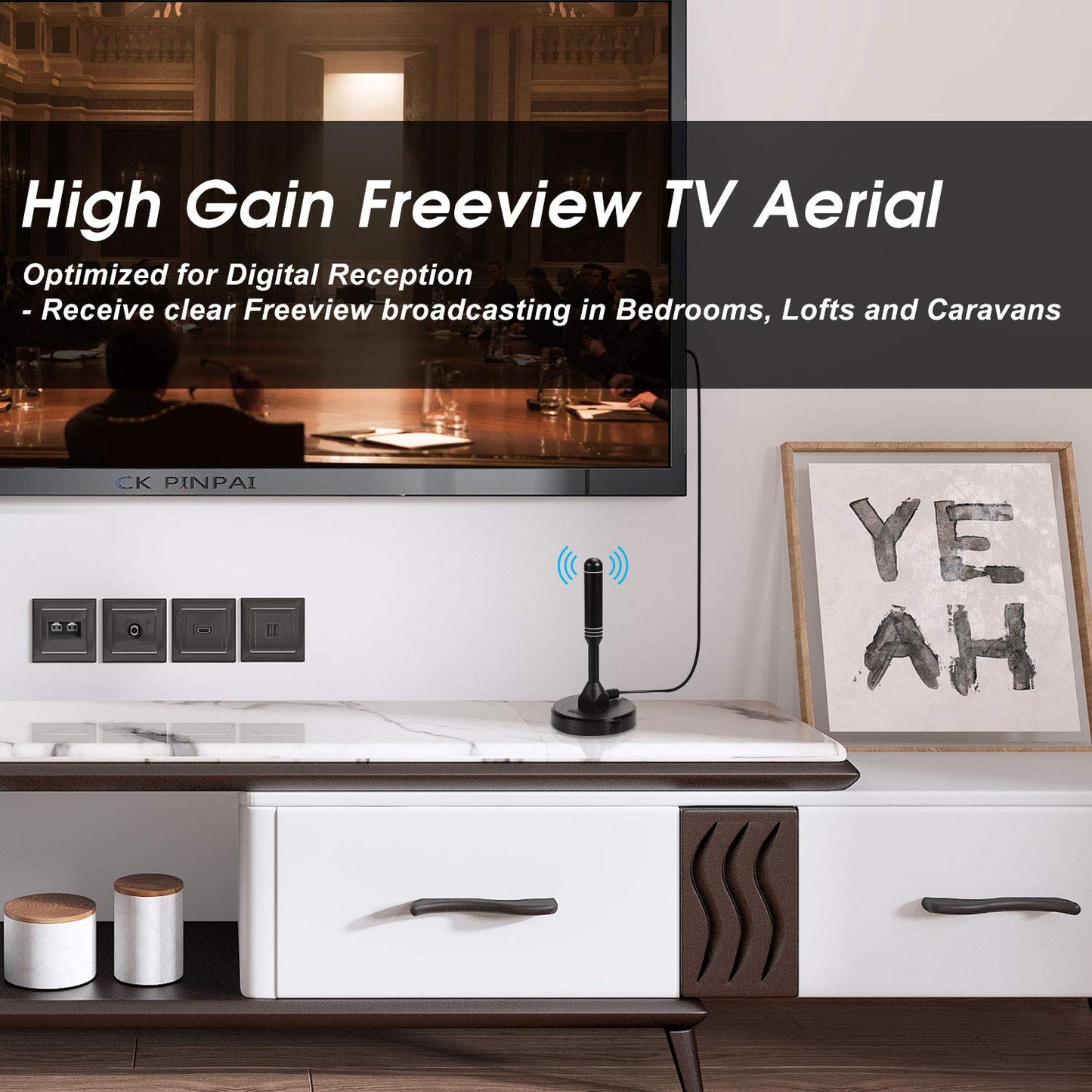 High Gain Freeview TV Aerial - August DTA240 - HD Portable Indoor/Outdoor Digital HD Antenna for USB TV Tuner/ DVB-T Television/ DAB Radio/ SD/ 4K - With Magnetic Base