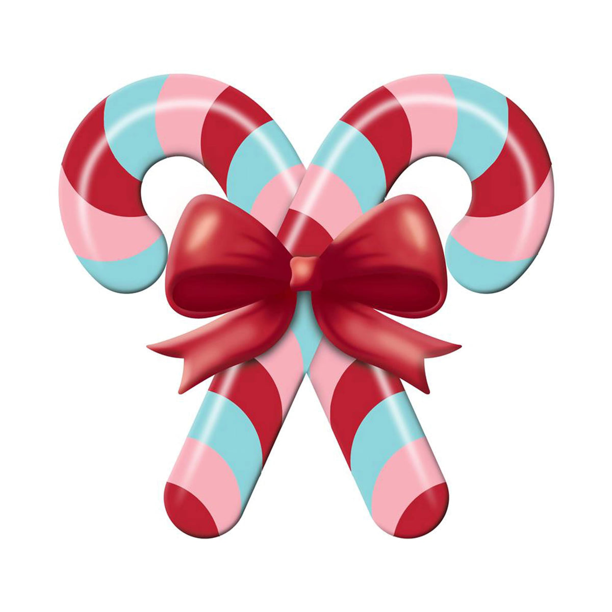 Craig Bachm Metal Candy Cane Sign with Bow For Christmas Wreaths, Crafts and Decoration (Light Blue, Light Pink, Red, 13" L x 12" H)