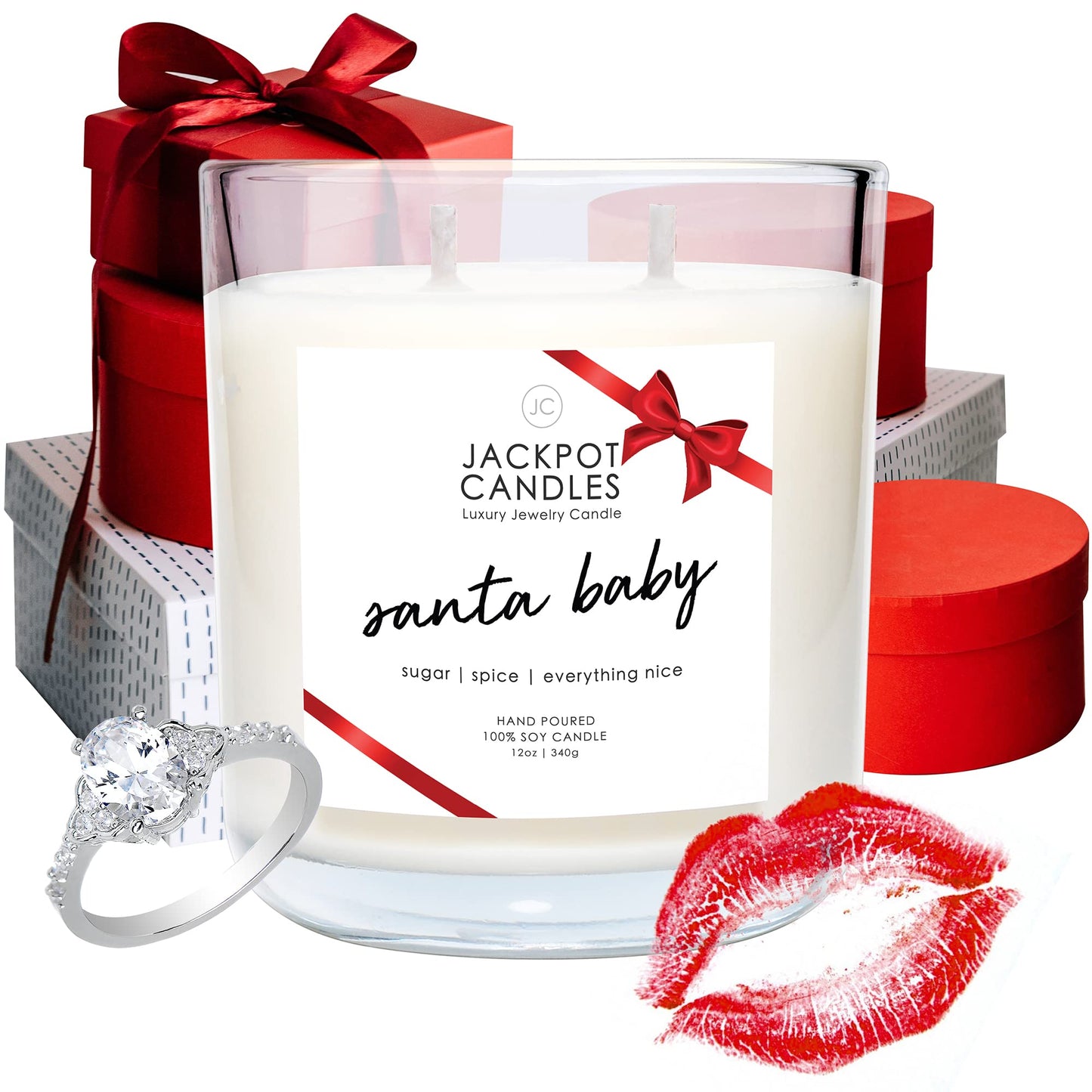 Jackpot Candles Christmas Santa Baby Candle with Ring Inside (Surprise Jewelry Valued at 15 to 5,000 Dollars) Ring Size 7