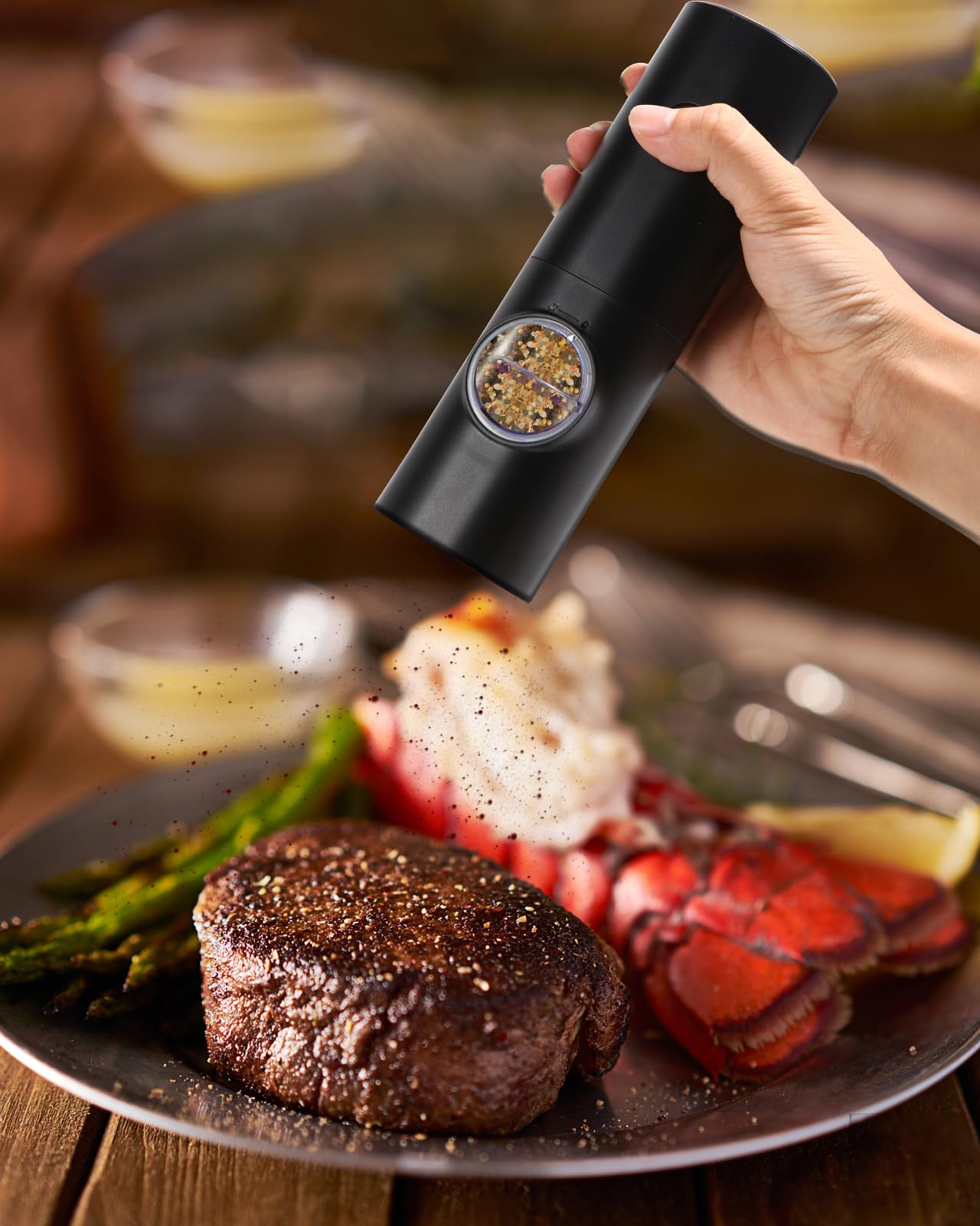 Salt and Pepper Grinder Set, Battery Operated, Pepper Mill with Grinding Indicator Light, 2PCS