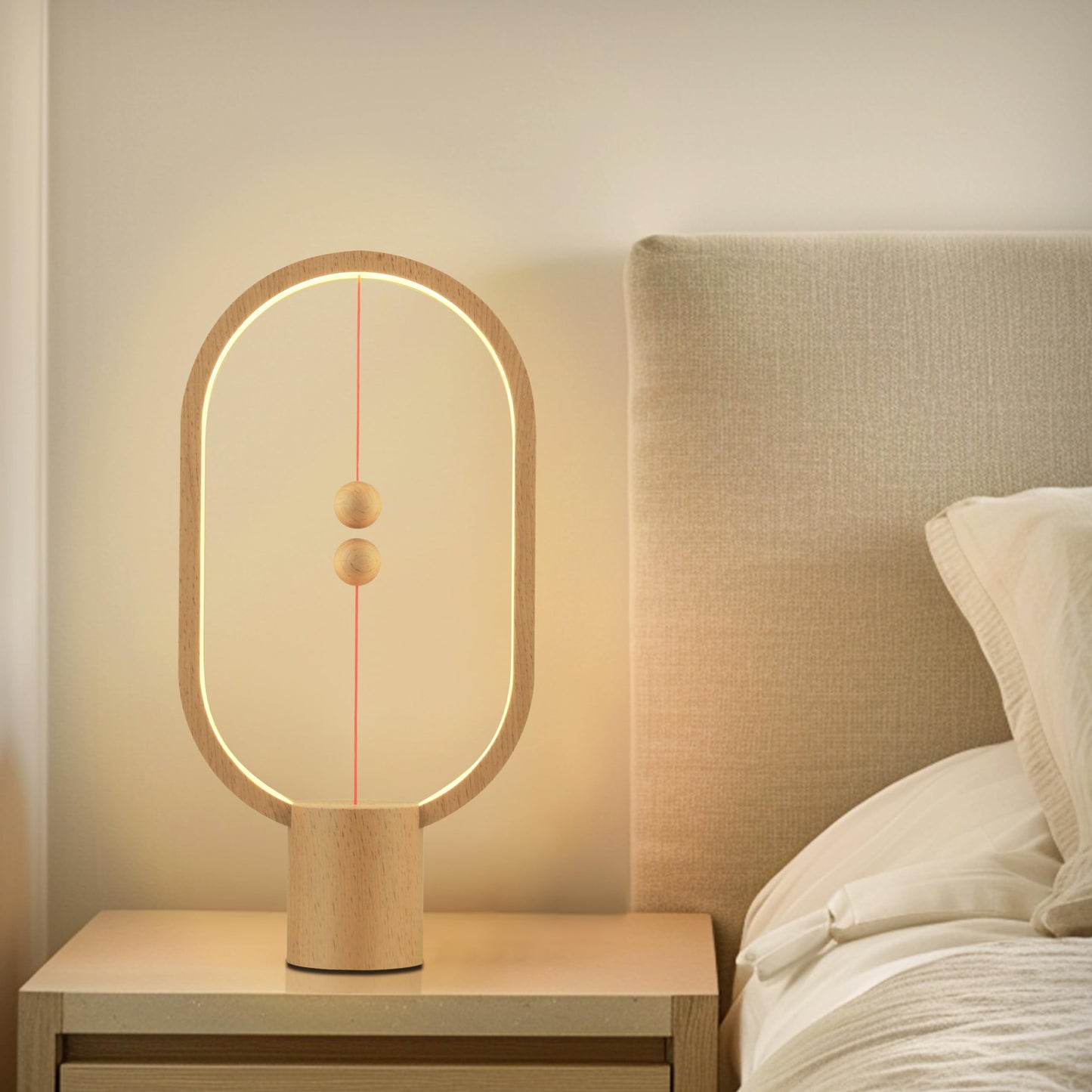Leisure Stay Heng Balance Table Lamp, LED Magnetic Lamp,Creative Design,Bedside Light with Touch Dimmer, Eye-Care Table Light for Bedroom(Wood)