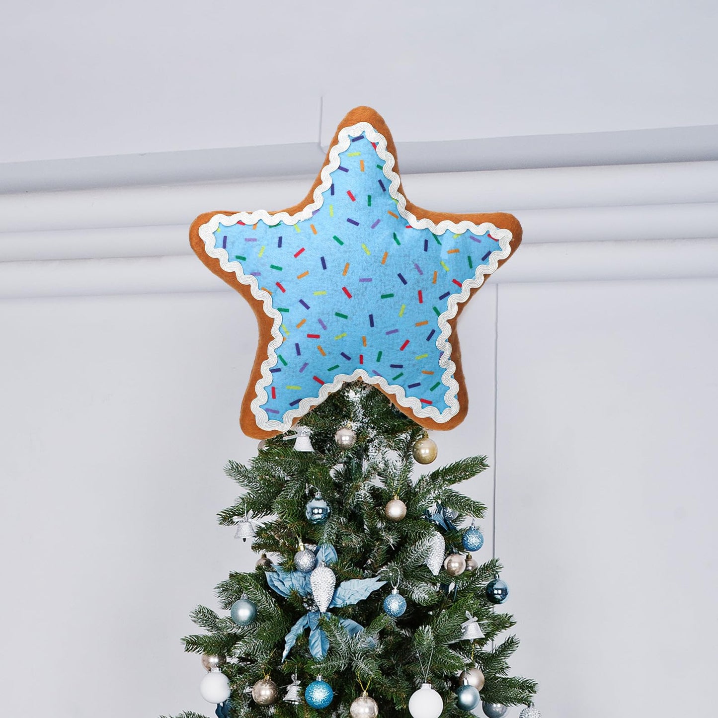 Seematn 10 Inch Christmas Candy Treetop Plush Stuffed Pastel Star Tree Topper Frosting Christmas Treetop Ornament for Xmas New Year Winter Holiday Party Decor Home