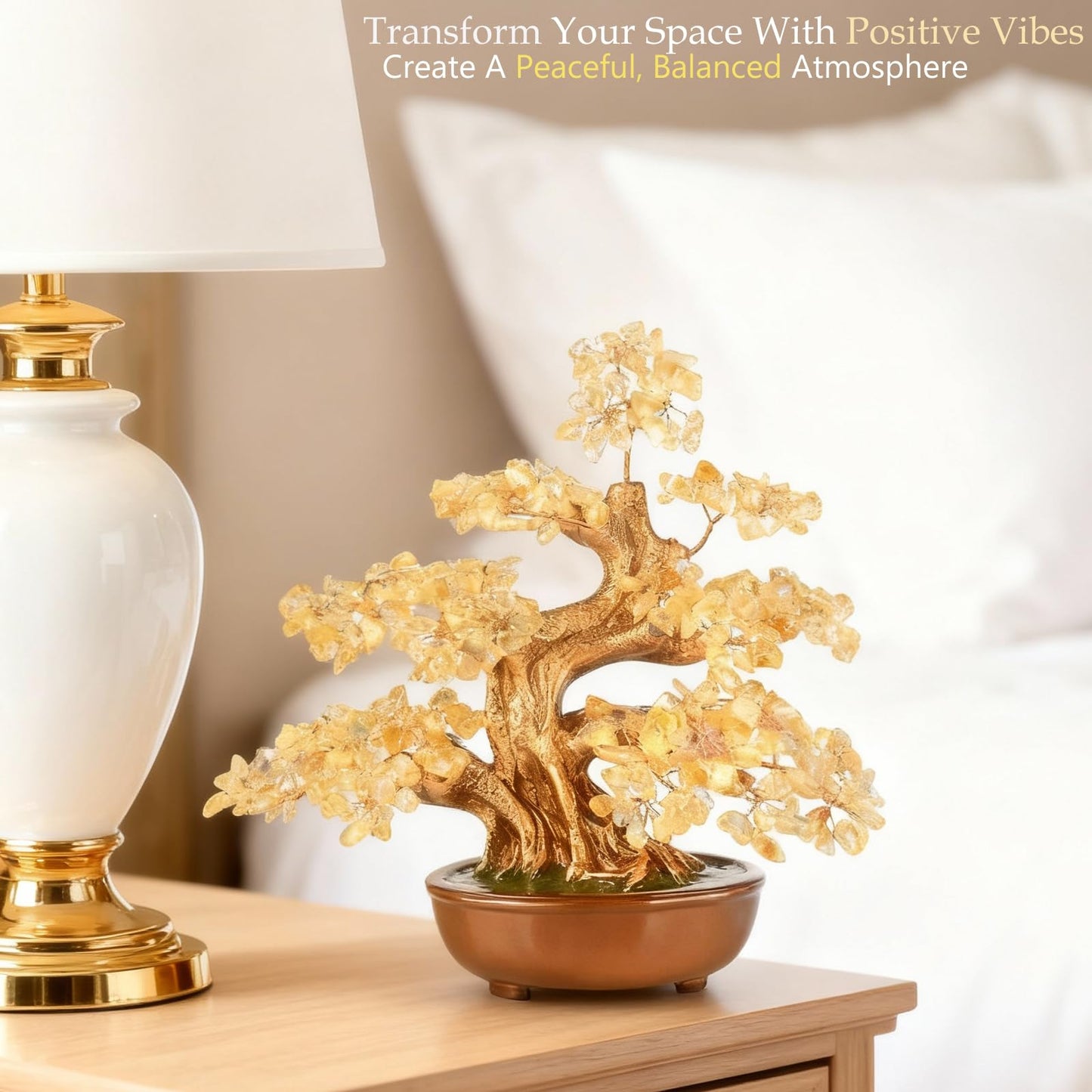 MASGEMES Citrine Chakra Tree Bonsai – Handmade Crystal Tree of Life with Natural Gemstones(360 Large Beads),Healing Crystal Office Decor for Good Luck & Positive Energy 8"