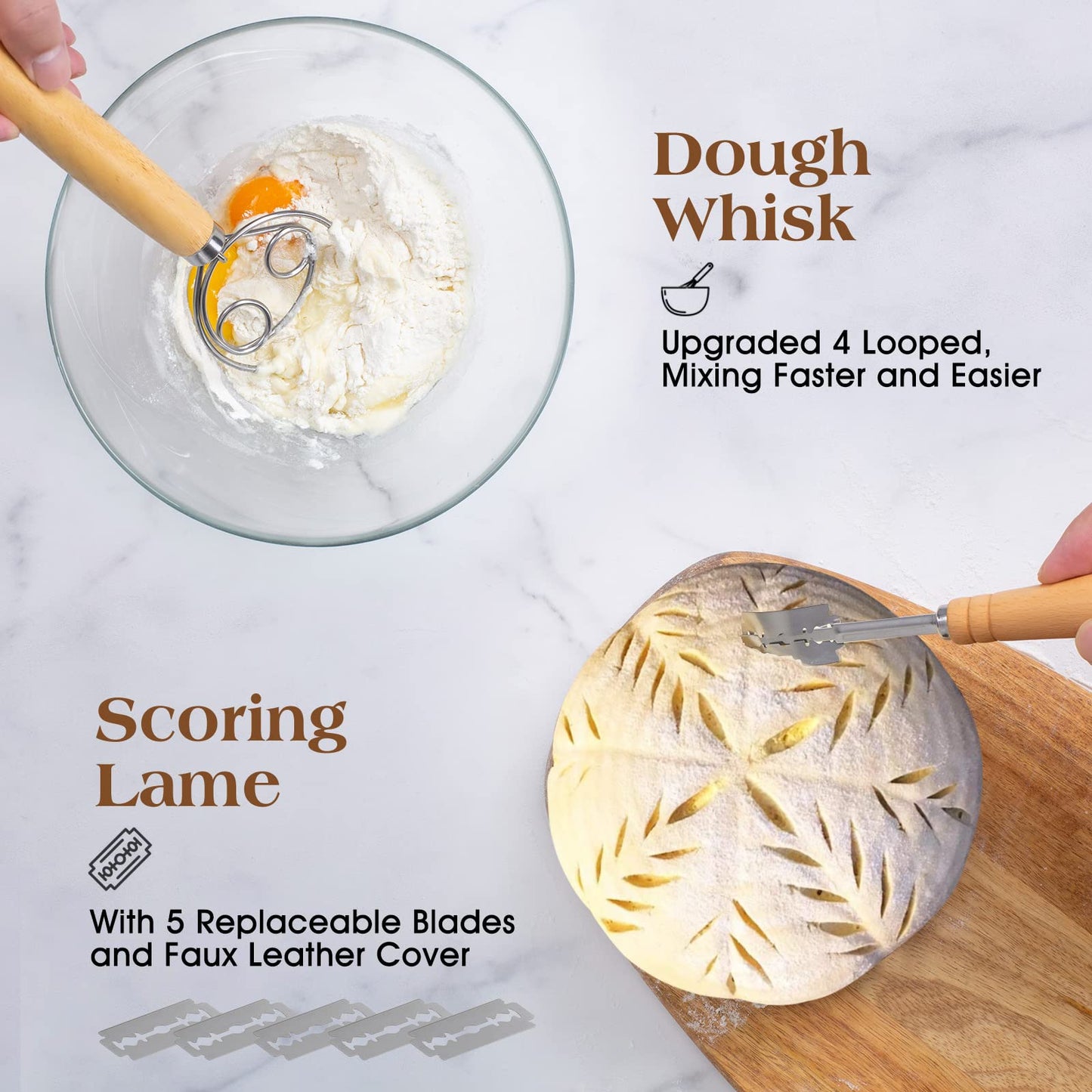 Sourdough Starter Kit, Sourdough Bread Baking Supplies, 9" Round & 10"Oval Rattan Banneton Bread Proofing Baskets Set, Bread baking tools,Silicone bread Sling