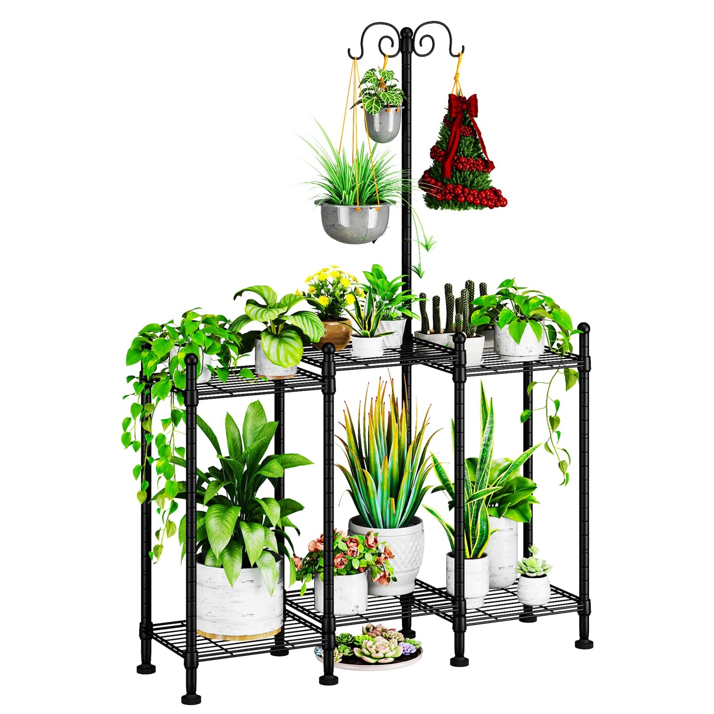 CYXPHION Plant Stand Indoor Outdoor, Heavy Duty Metal Waterproof 6 Tiered Plant Shelf for Multiple Flower Planter Holder Rack, Black - C6