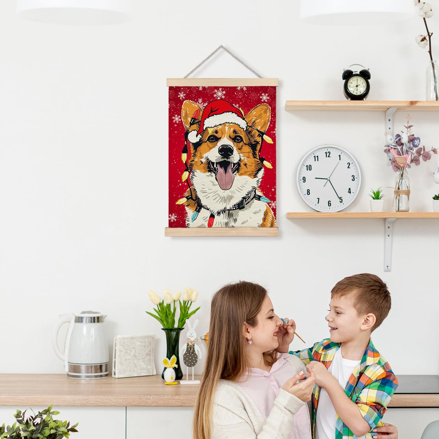 Luvadian Corgi Christmas Wall Art - Wooden Poster Hanger, Wall Decorations, 12x16 Inch