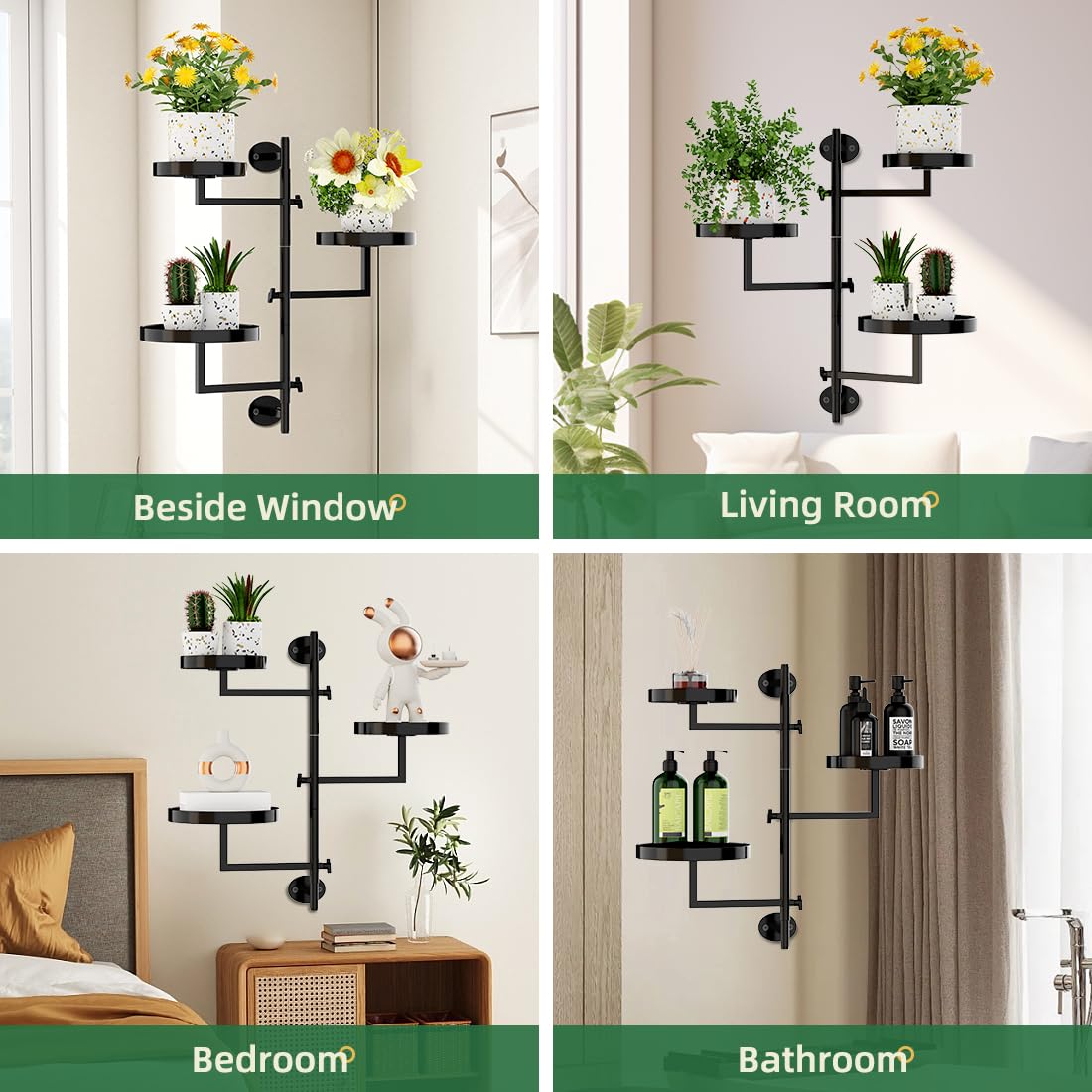 Gaoymsym Rotating Window Plant Shelf Wall Plant Shelf Indoor Metal Plant Stand Window Shelves for Plants 3 Tier Plant Stand Wall Plant Holder Wall Planters for Indoor Plants, Outdoor Plant Stands for Patio, Black