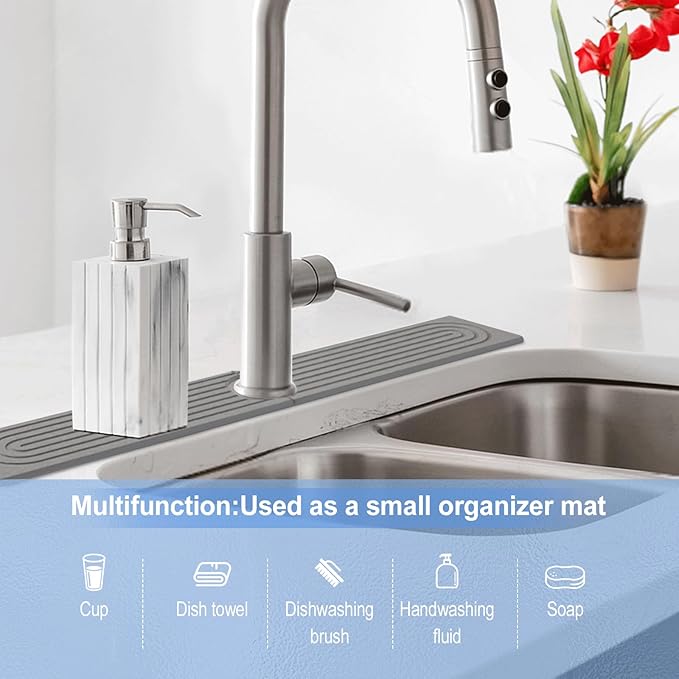 Stone Faucet Mat for Kitchen Sink- 15.6''x 3.9''Diatomite Fast-Drying Faucet Mat
