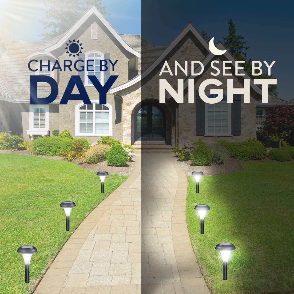Solar Garden Lights for Outdoor – 10 Brightest Light Set - Transform Your Paths, Garden, Flowerbeds, Borders and Drive - Easy NO Wires Install - Double Waterproof Seal - Stylish Design and 30cm Tall